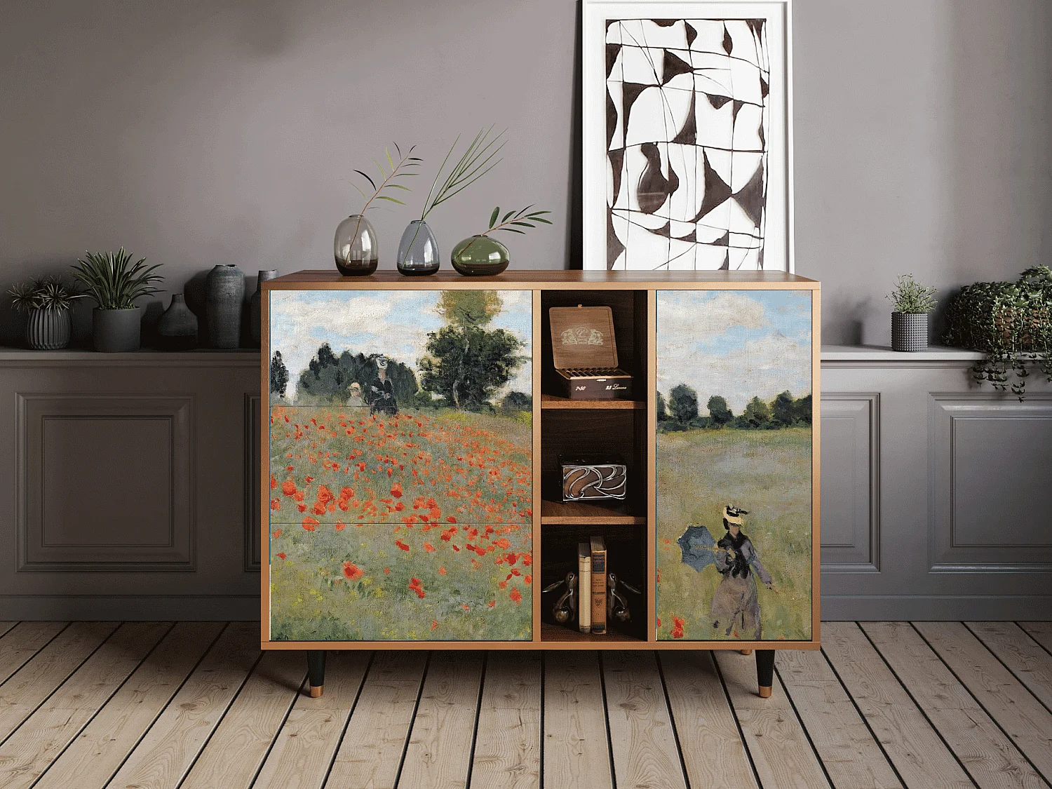 Dressoir - 125x98x48 cm - BS2 - The Poppy Field   , Walnoot