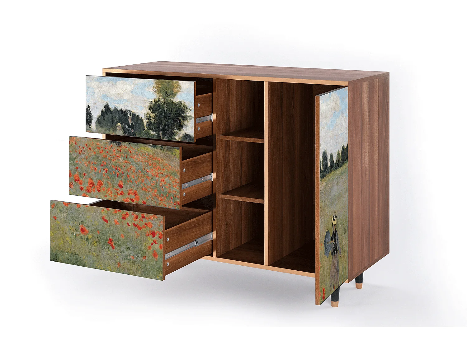 Dressoir - 125x98x48 cm - BS2 - The Poppy Field   , Walnoot