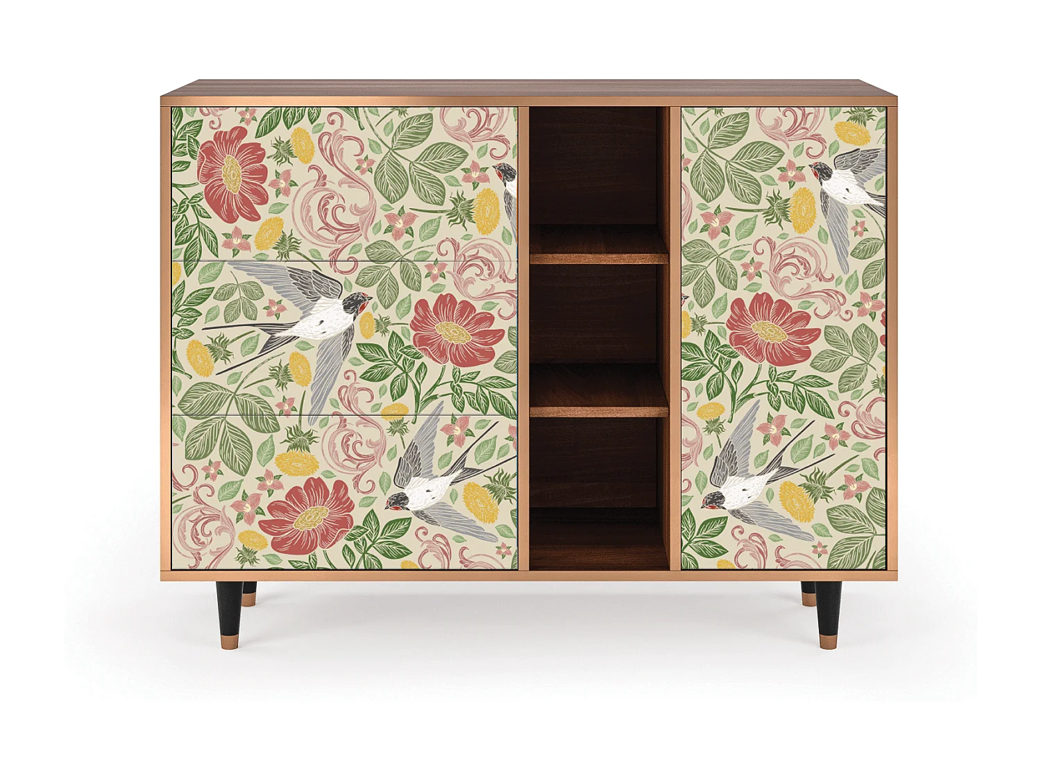 Dressoir - 125x98x48 cm - BS2 - Spring Swallow, Walnoot