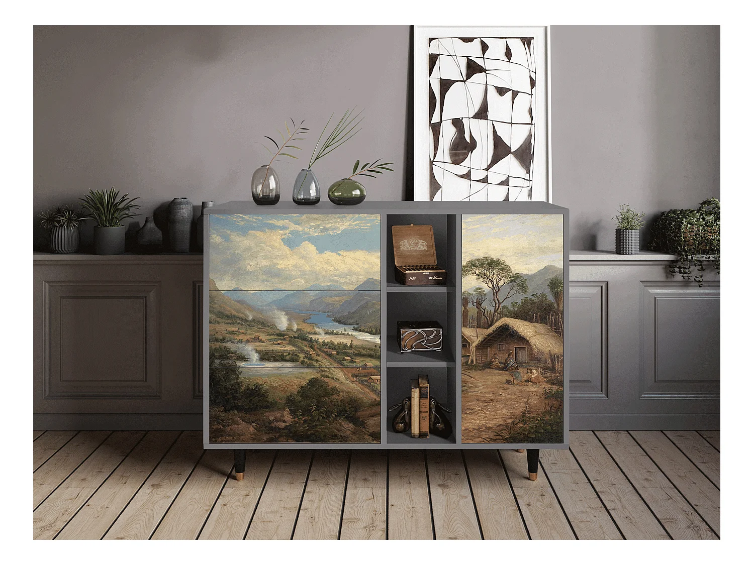 Buffet - 125x98x48 cm - BS2 - View Across the Plains , Gris