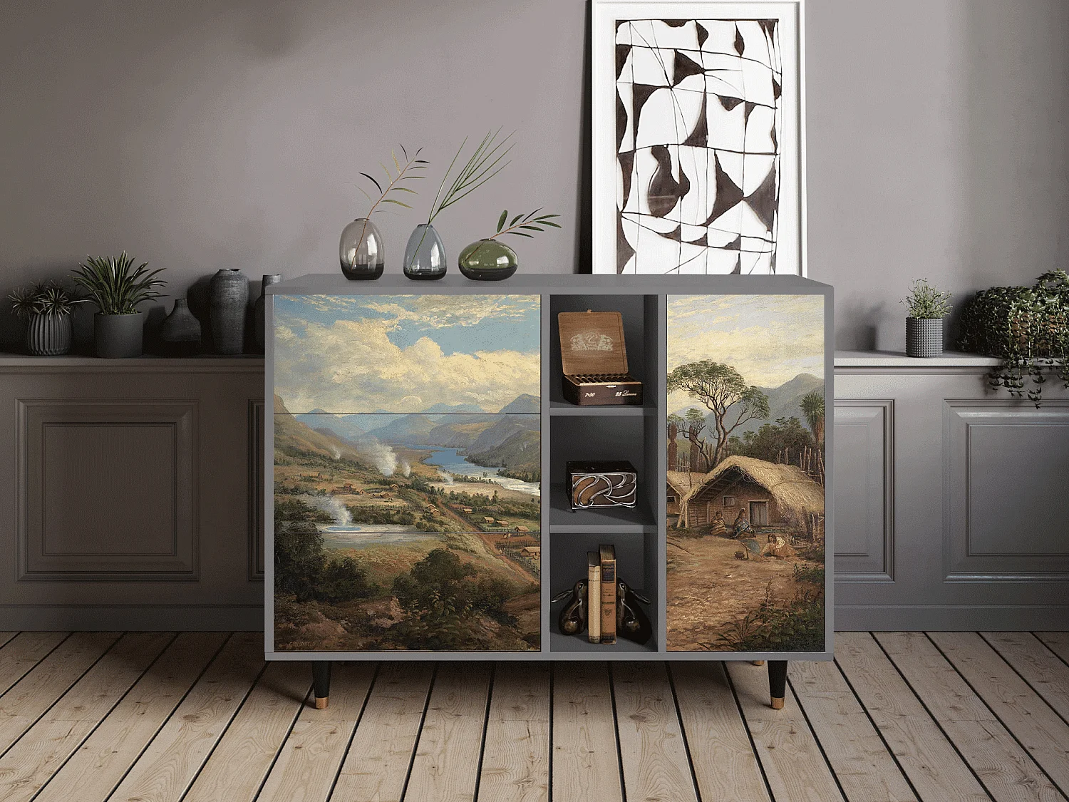 Buffet - 125x98x48 cm - BS2 - View Across the Plains , Gris