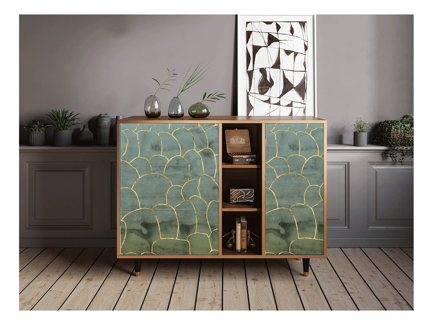 Buffet - 125x98x48 cm - BS2 - Magnificent Water Lily, Noyer