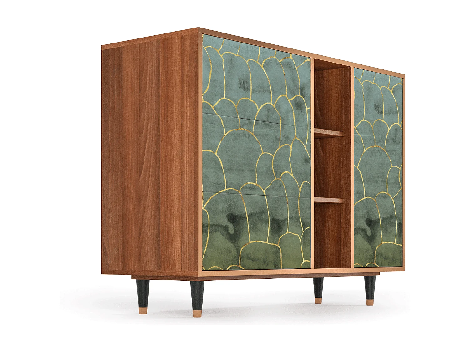 Kredens - 125x98x48 cm - BS2 - Magnificent Water Lily, Orzech