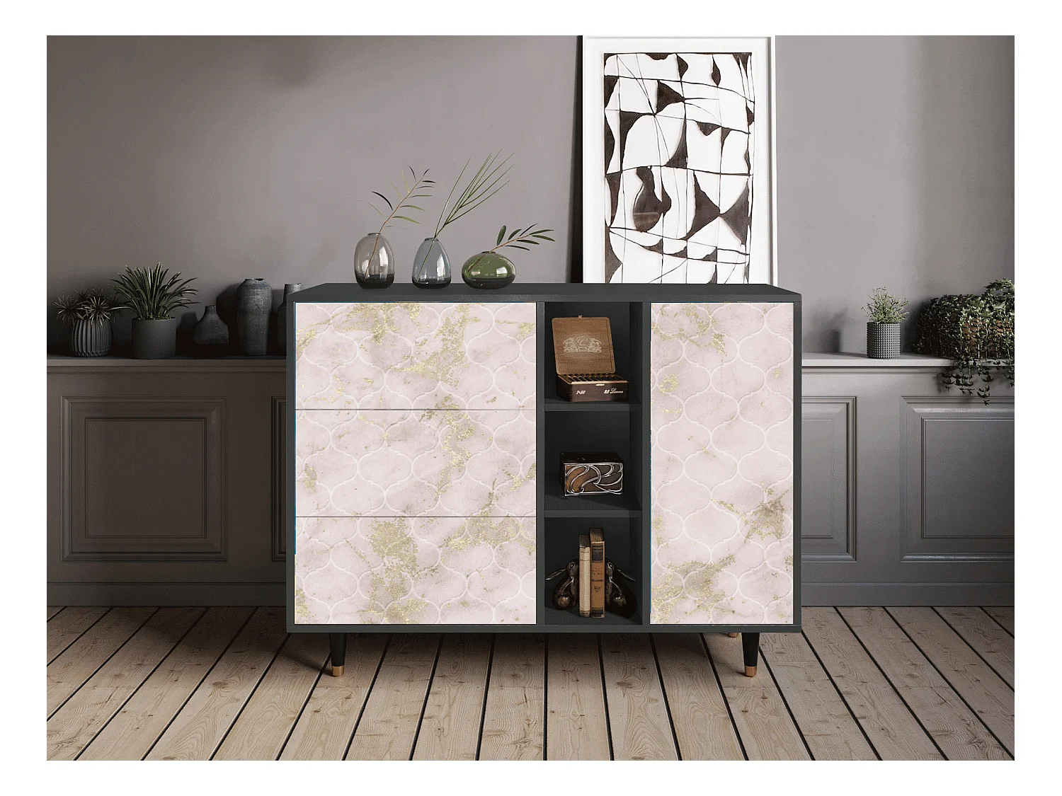 Buffet - 125x98x48 cm - BS2 - Dirty Roses, Anthracite
