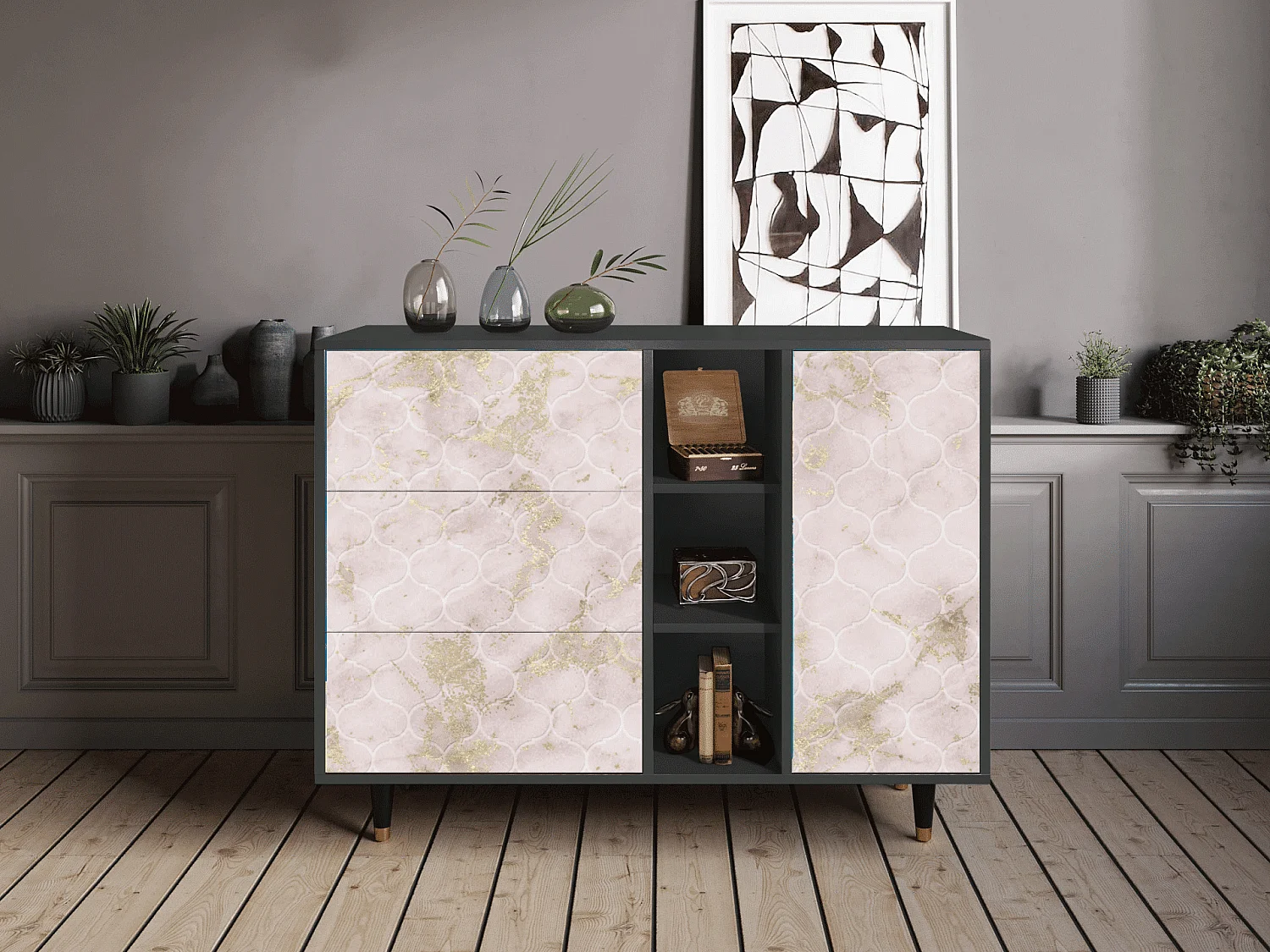 Buffet - 125x98x48 cm - BS2 - Dirty Roses, Anthracite