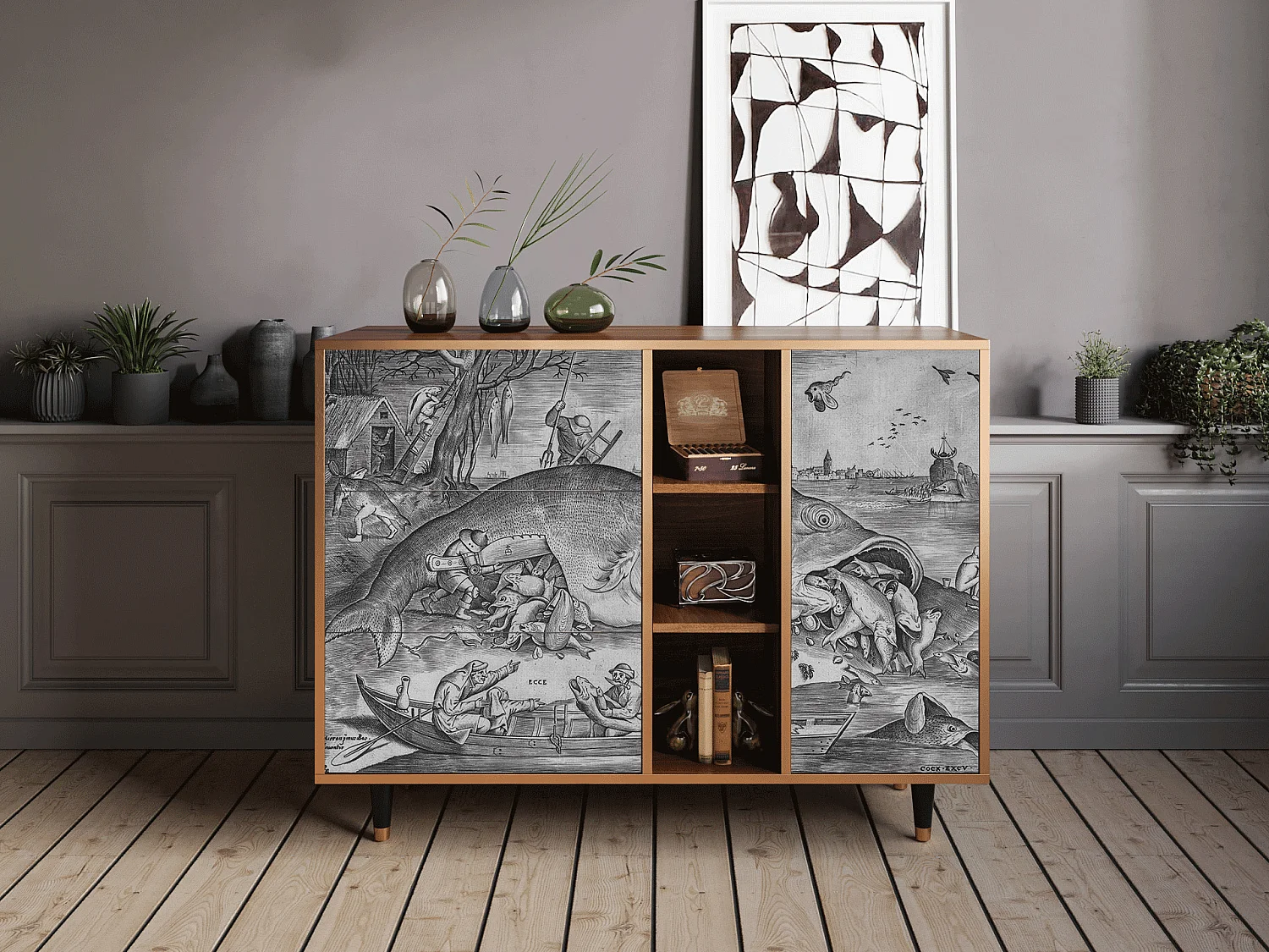 Kredens - 125x98x48 cm - BS2 - Big Fish Eat Little, Orzech