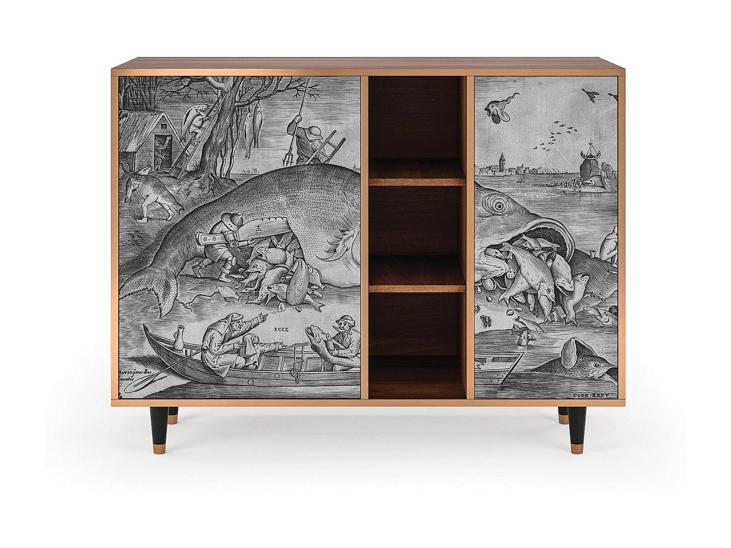 Kredens - 125x98x48 cm - BS2 - Big Fish Eat Little, Orzech