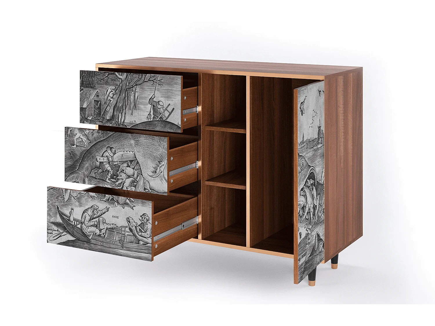 Aparador - 125x98x48 cm - BS2 - Big Fish Eat Little, Nogal
