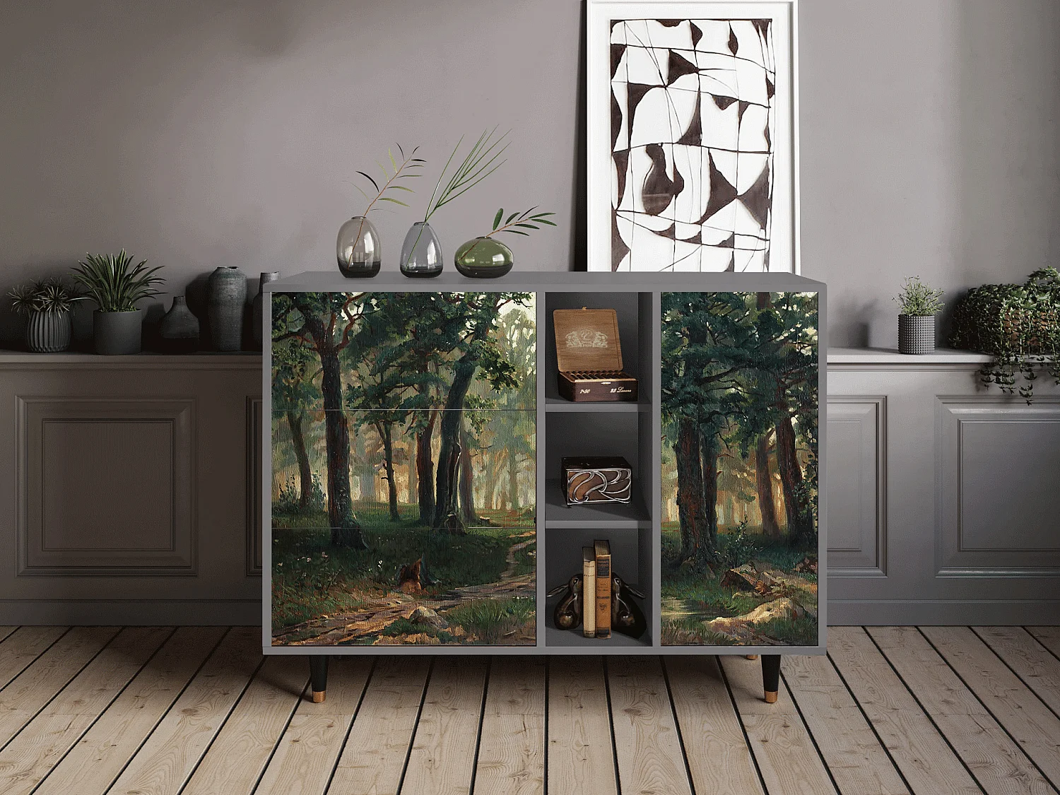 Aparador - 125x98x48 cm - BS2 -  Rain in the Oak Forest, Cinza