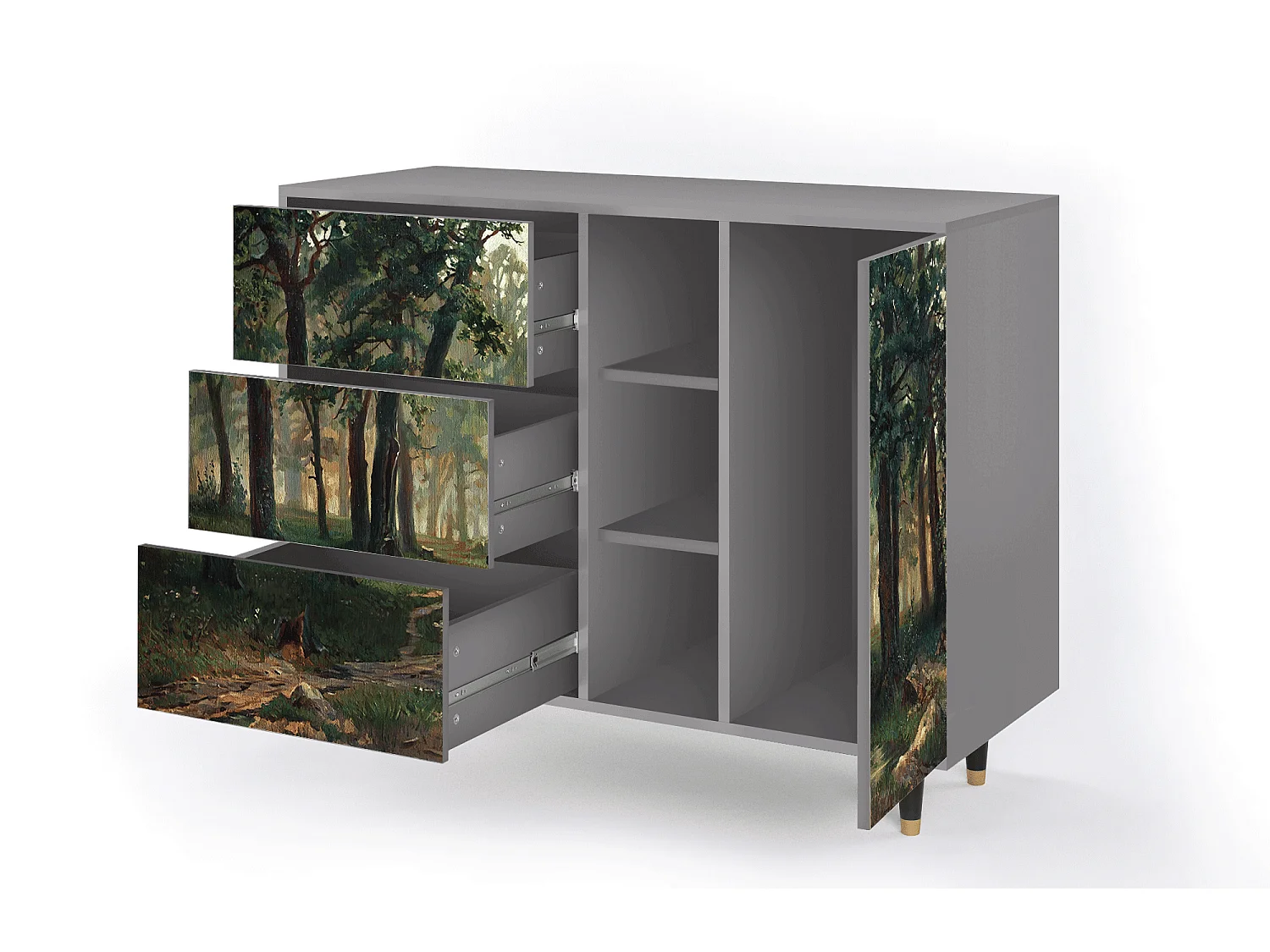 Aparador - 125x98x48 cm - BS2 -  Rain in the Oak Forest, Cinza