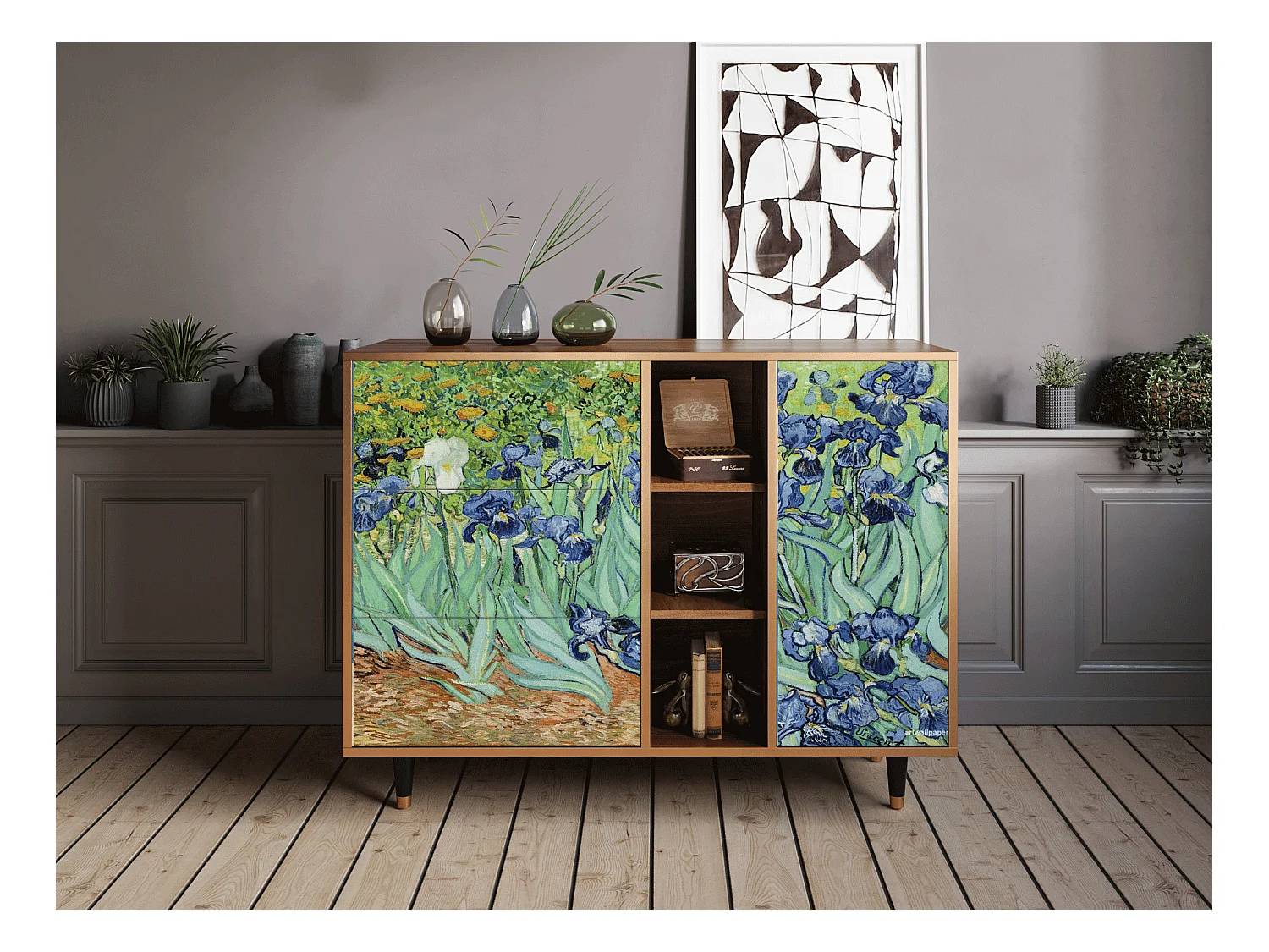 Dressoir - 125x98x48 cm - BS2 - Irises , Walnoot