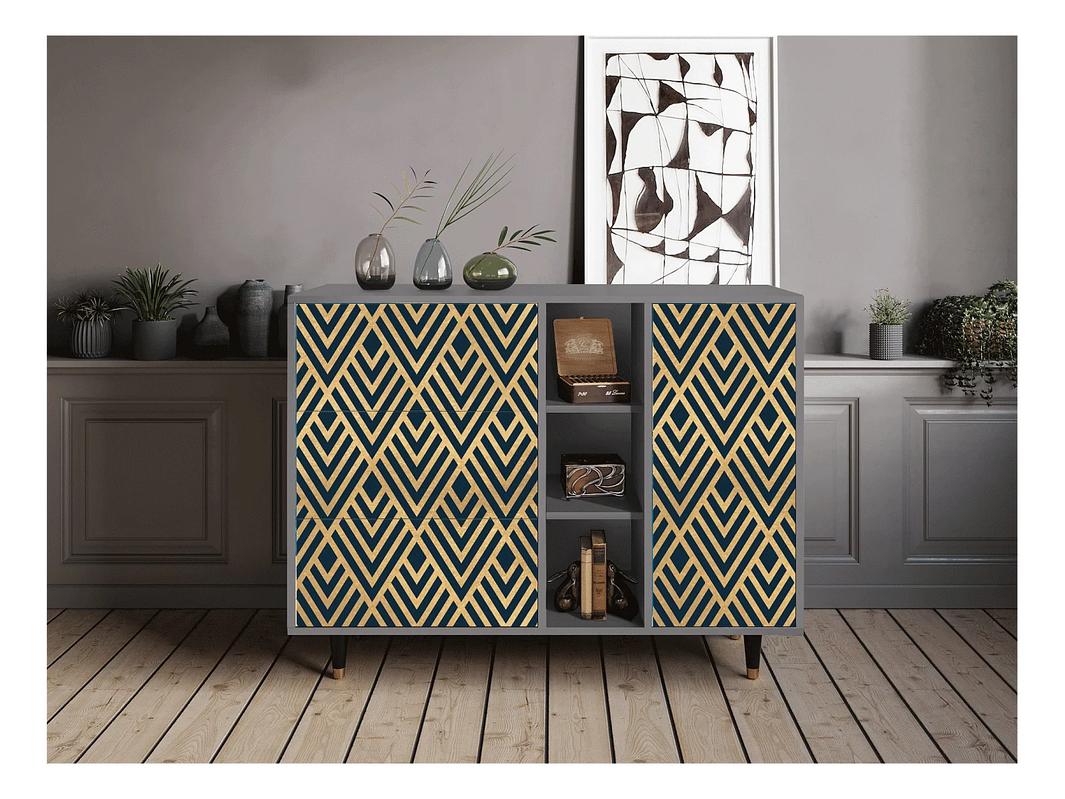 Dressoir - 125x98x48 cm - BS2 - Egypt Triangles, Grijs