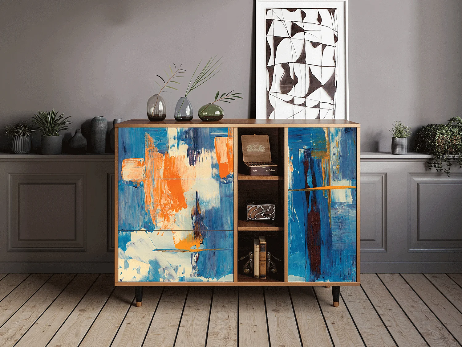 Kredens - 125x98x48 cm - BS2 - Abstract Expressionism, Orzech