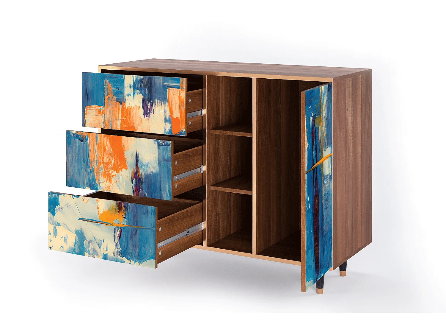 Kredens - 125x98x48 cm - BS2 - Abstract Expressionism, Orzech