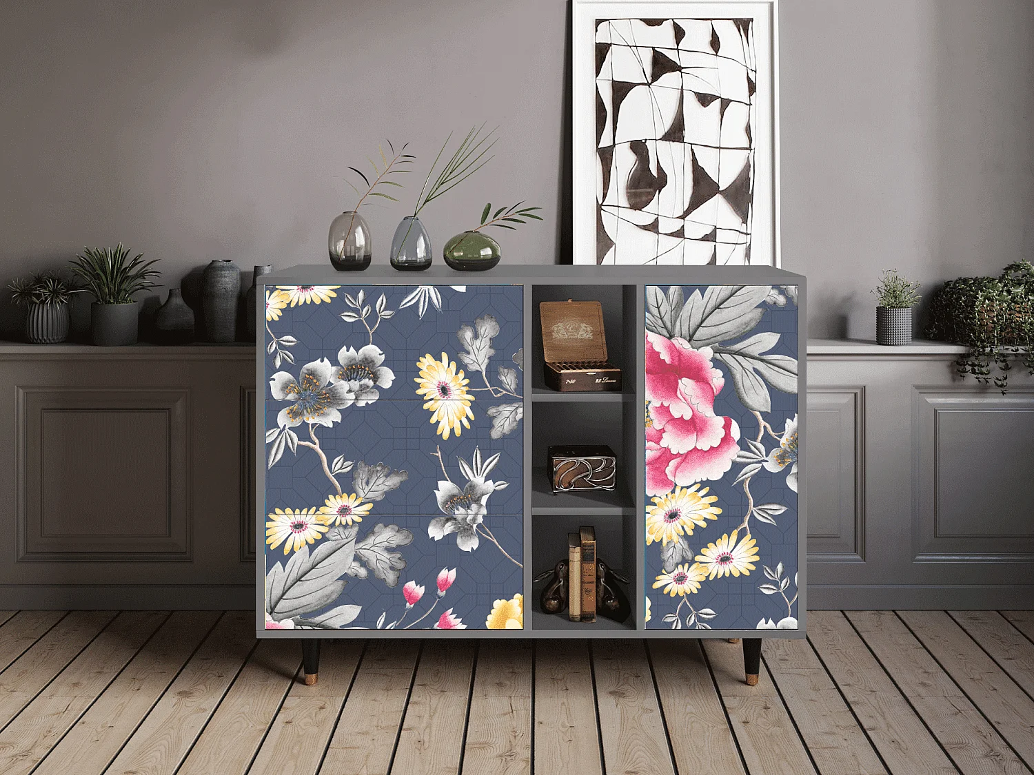 Buffet - 125x98x48 cm - BS2 - Dark Flower Bed, Gris