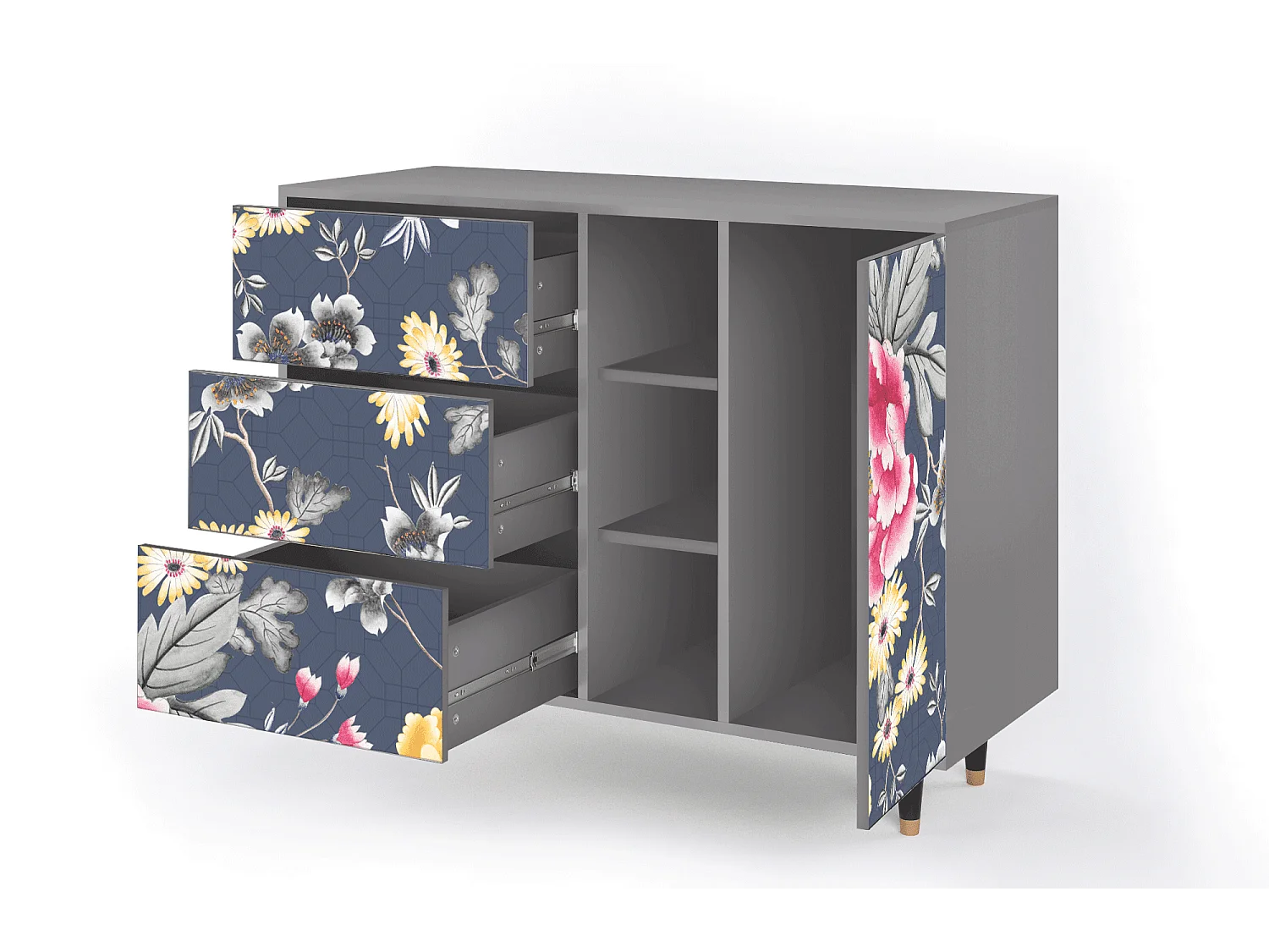 Buffet - 125x98x48 cm - BS2 - Dark Flower Bed, Gris