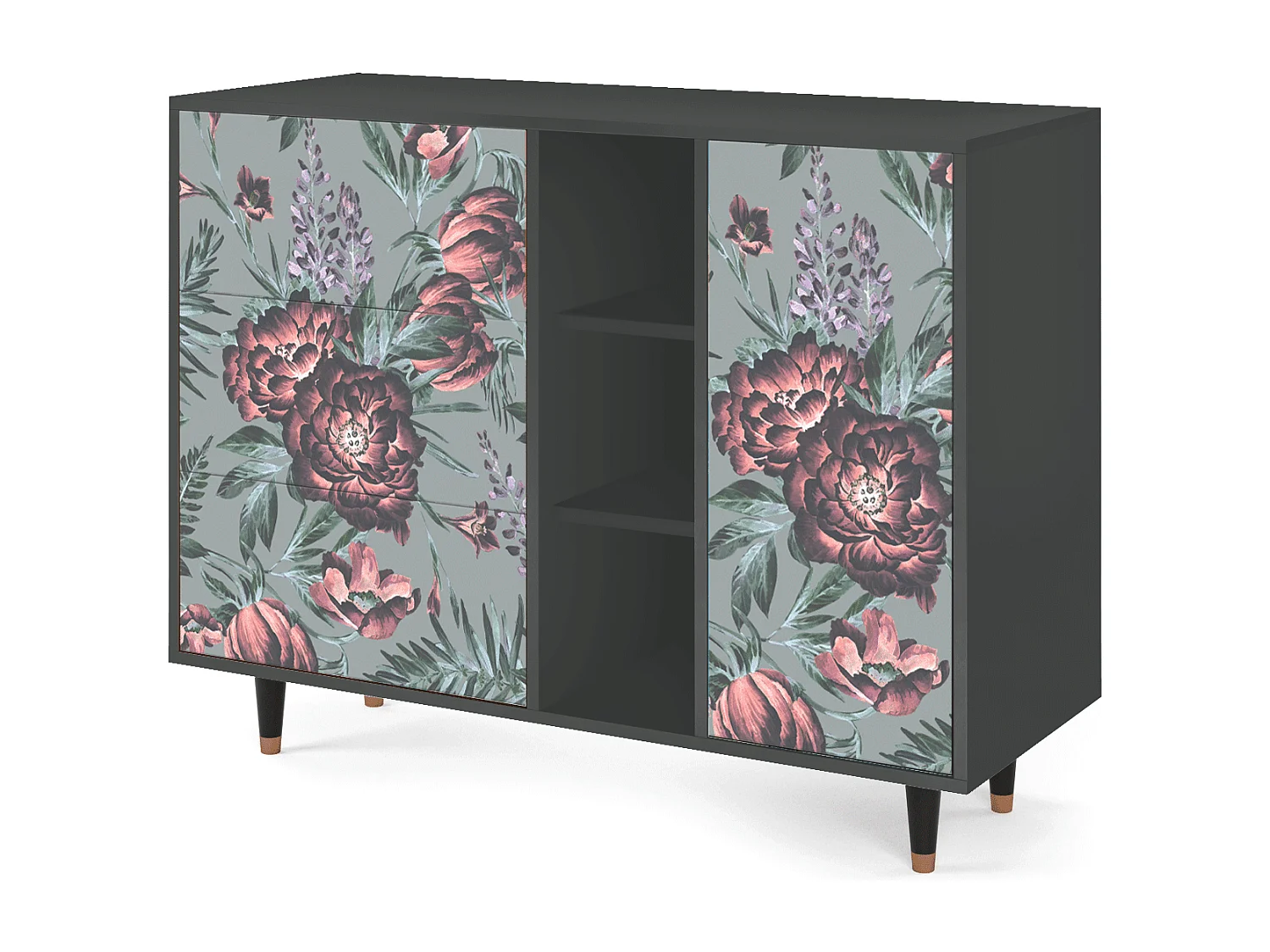 Aparador - 125x98x48 cm - BS2 - Light Peonies, Antracita