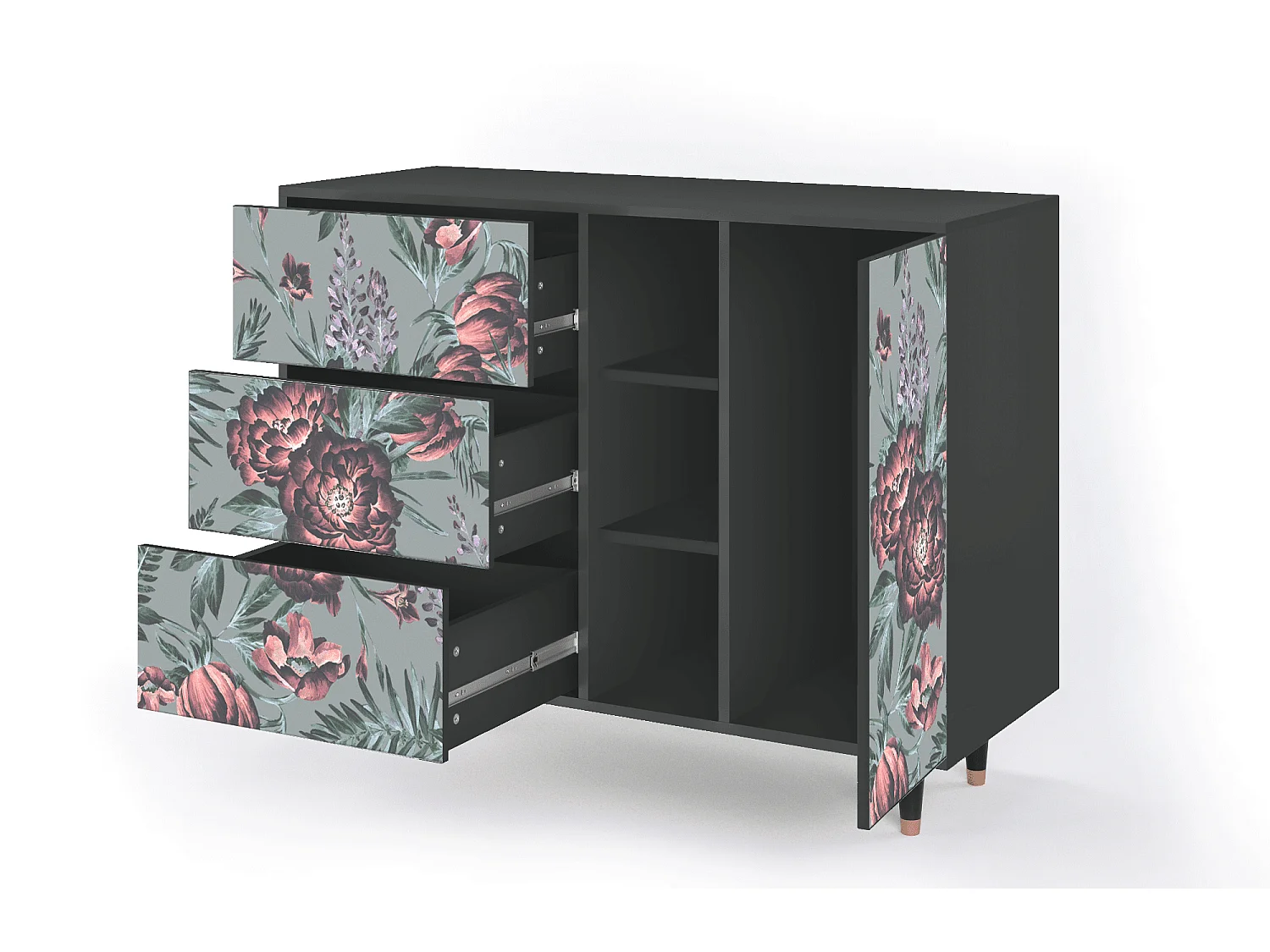 Aparador - 125x98x48 cm - BS2 - Light Peonies, Antracita