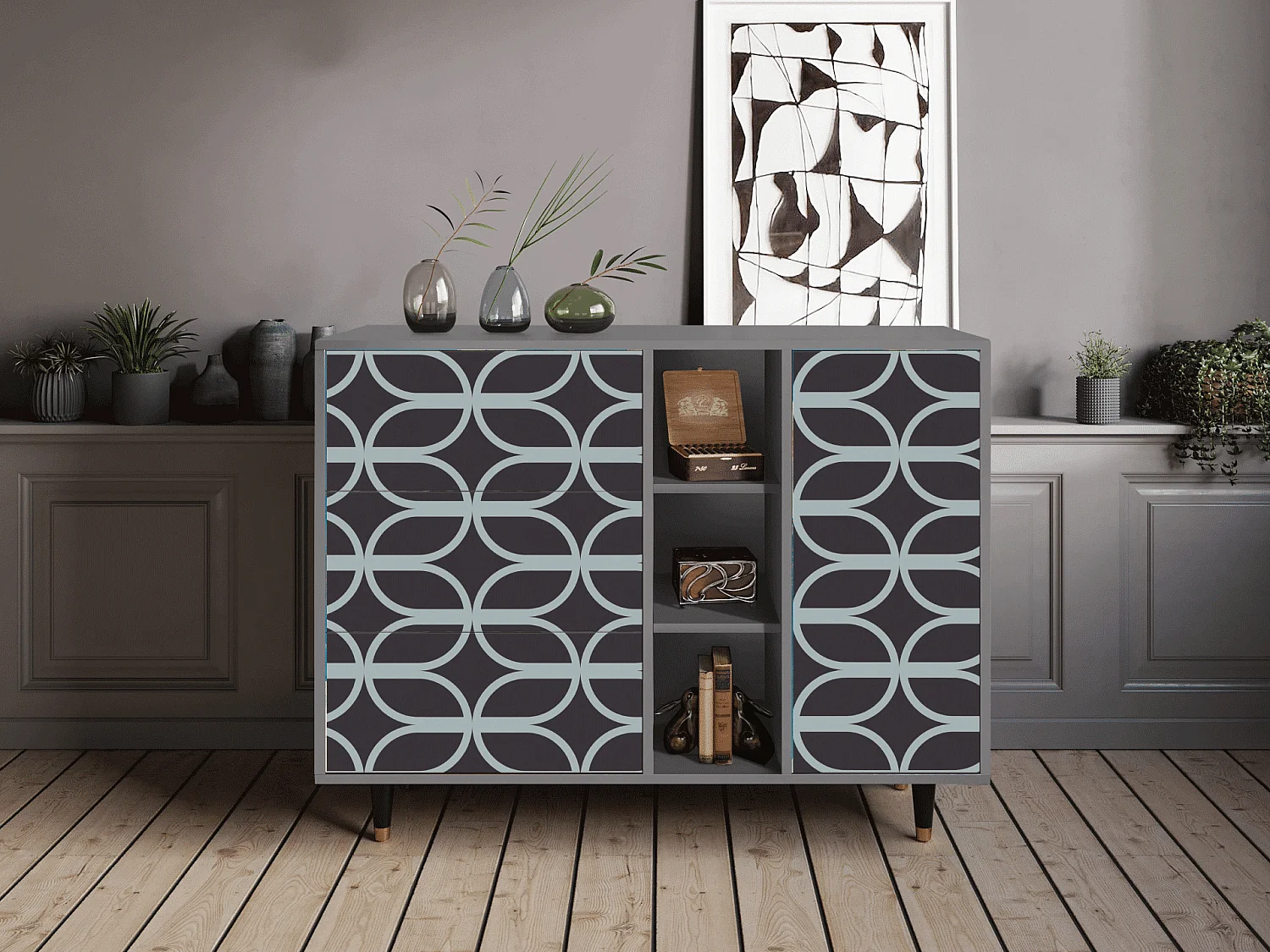 Credenza - 125x98x48 cm - BS2 - Braided Blue, Grigio
