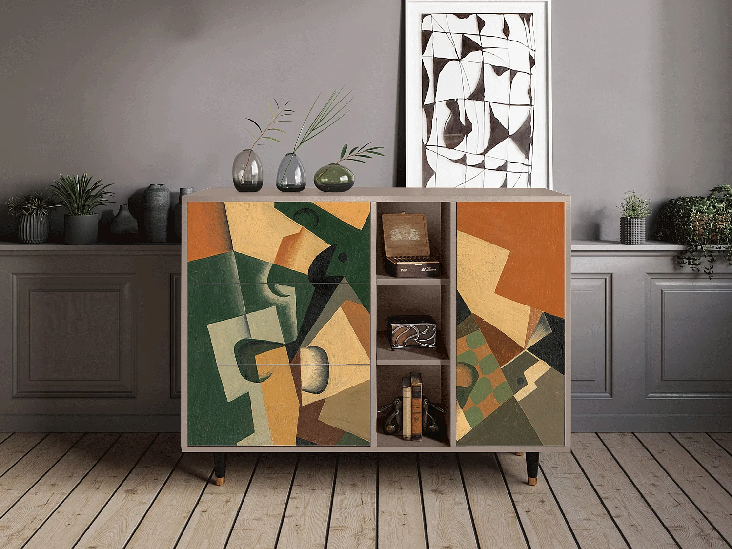 Kredens - 125x98x48 cm - BS2 - Glass and Checkerboard, Latte