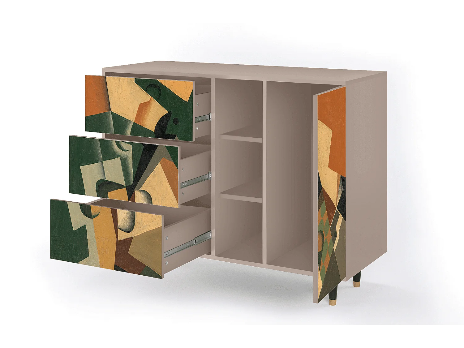 Kredens - 125x98x48 cm - BS2 - Glass and Checkerboard, Latte