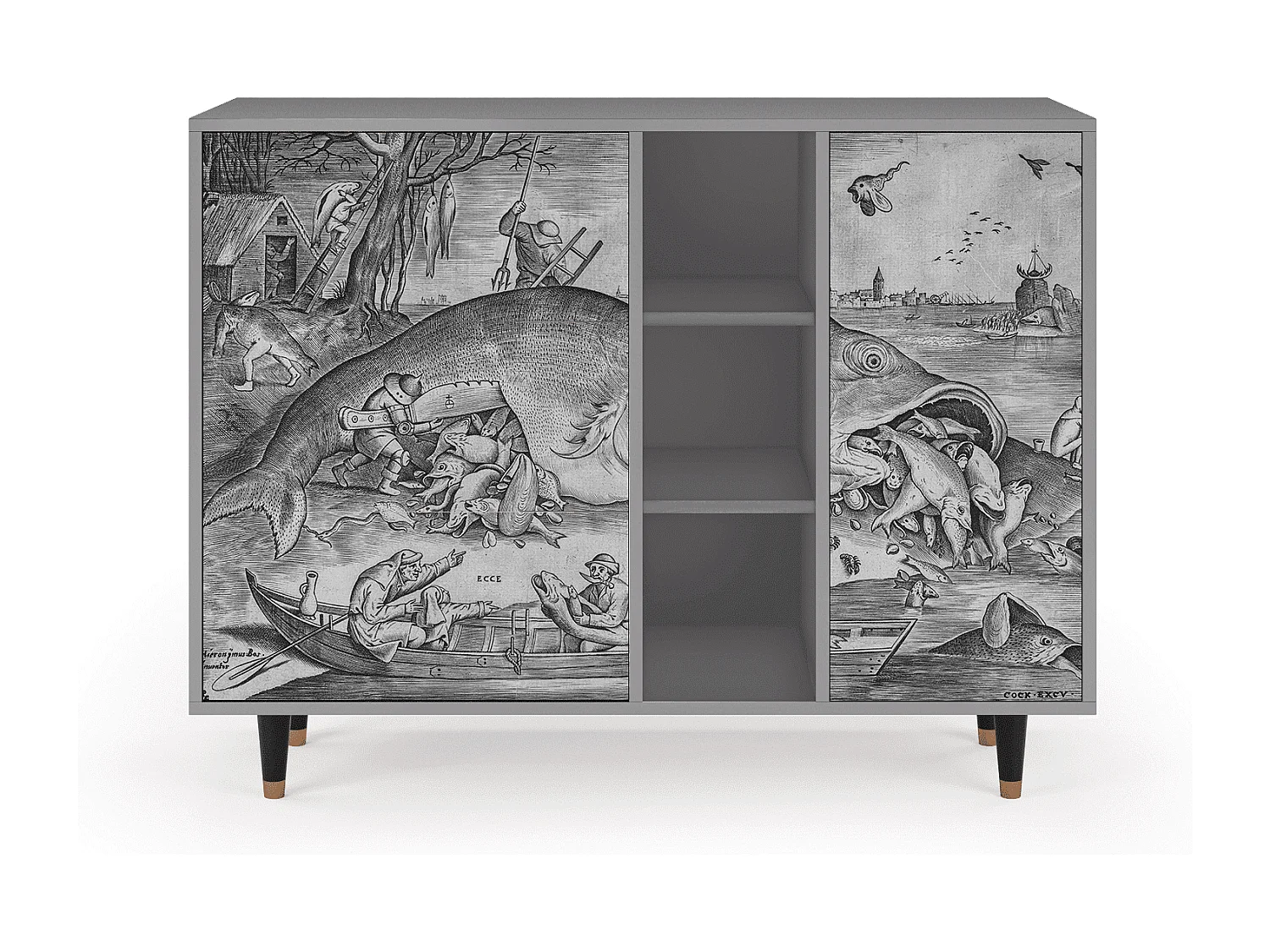 Kredens - 125x98x48 cm - BS2 - Big Fish Eat Little, Szary