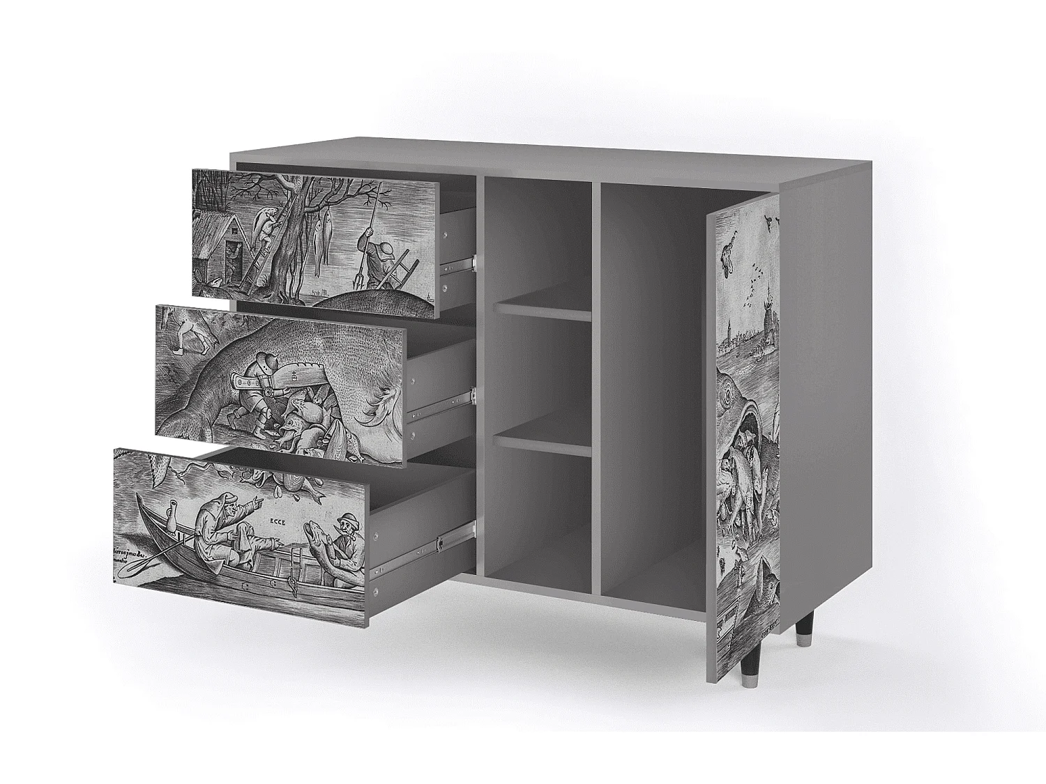 Aparador - 125x98x48 cm - BS2 - Big Fish Eat Little, Gris