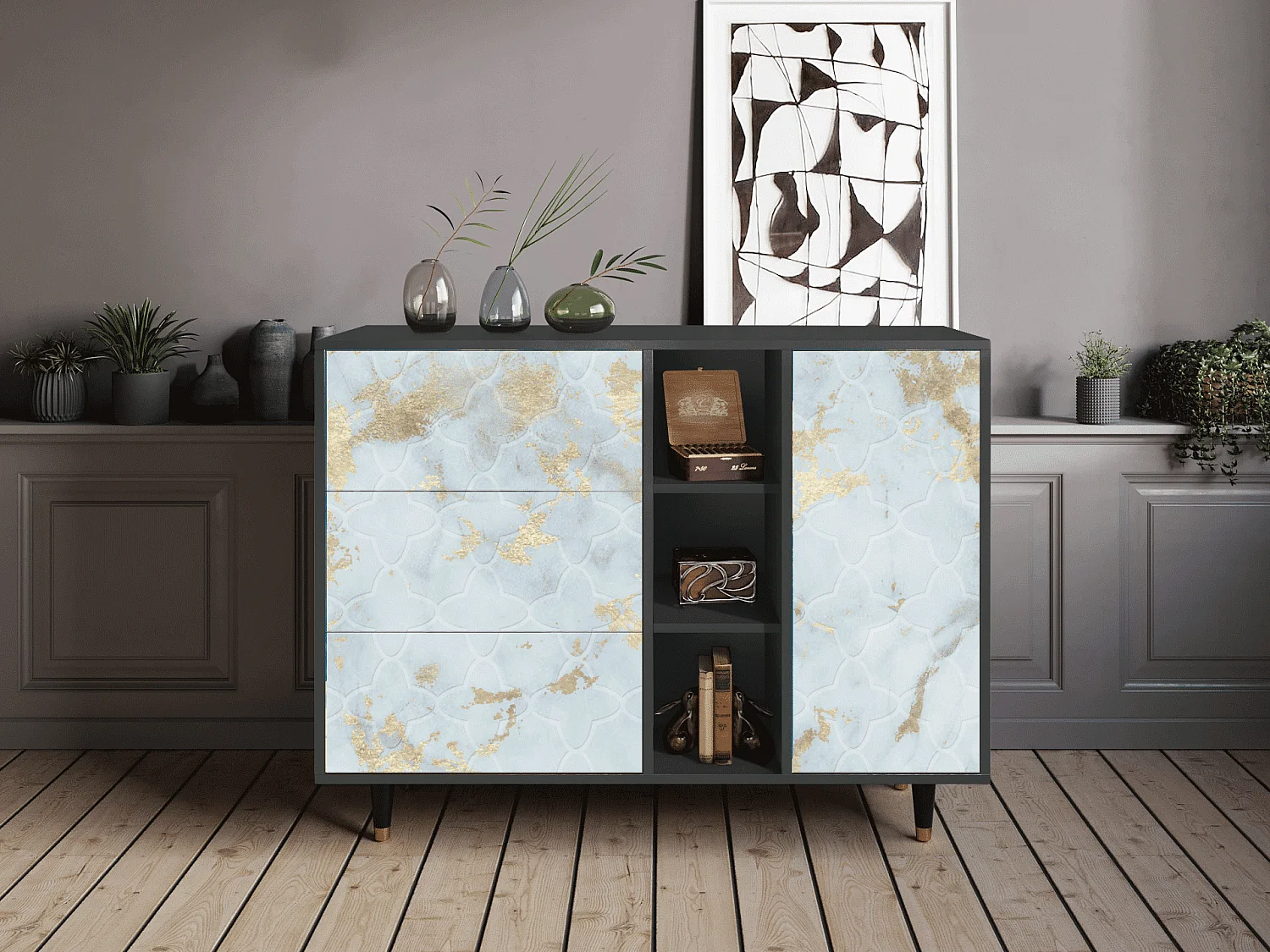 Buffet - 125x98x48 cm - BS2 - Golden Waves, Anthracite