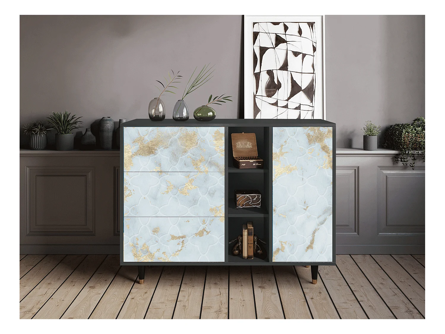 Sideboard - 125x98x48 cm - BS2 - Golden Waves, Anthrazit