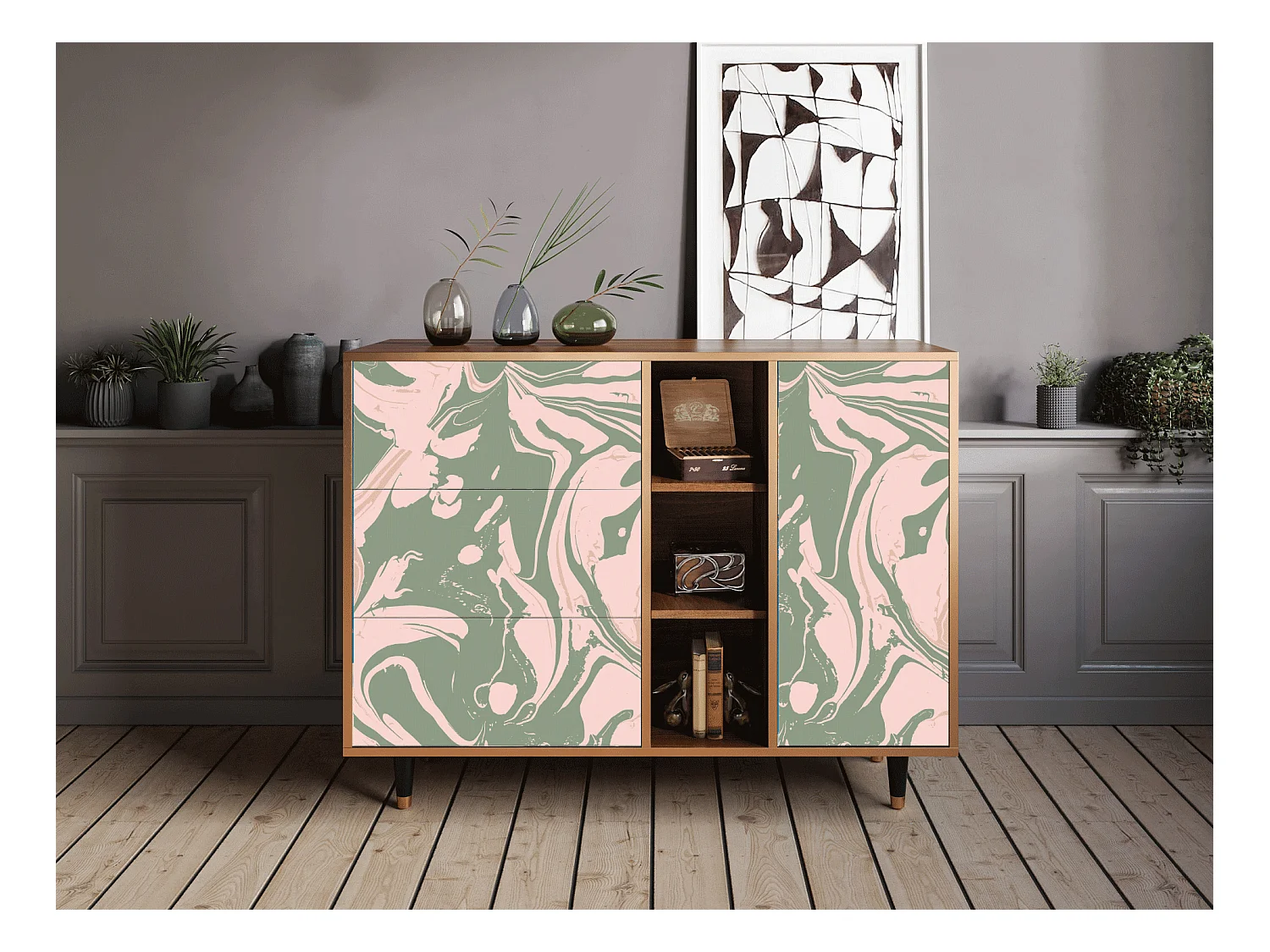 Sideboard - 125x98x48 cm - BS2 - Aquarelle, Walnuss