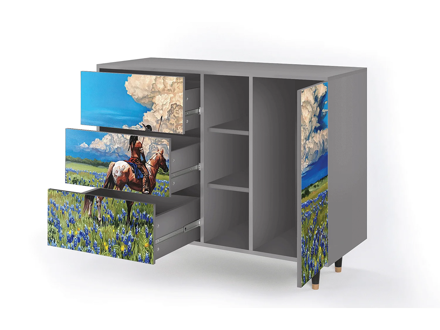 Kredens - 125x98x48 cm - BS2 - Thunderheads by Dean, Szary