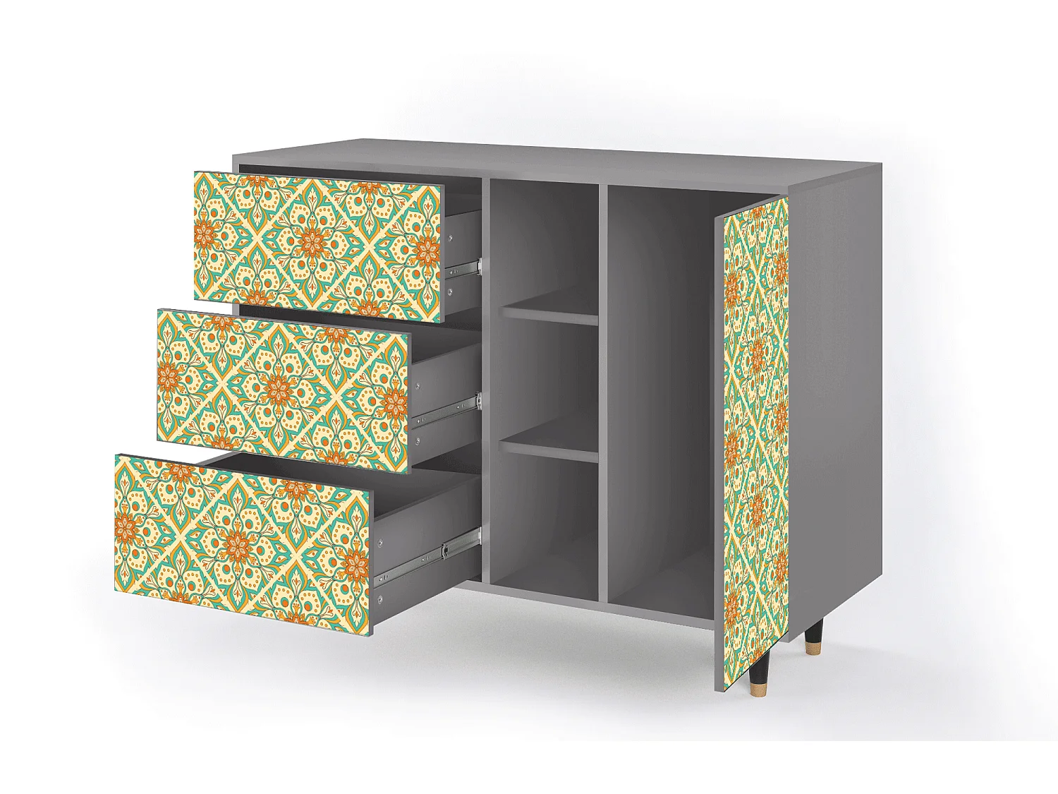 Credenza - 125x98x48 cm - BS2 - Hindu Daisy, Grigio