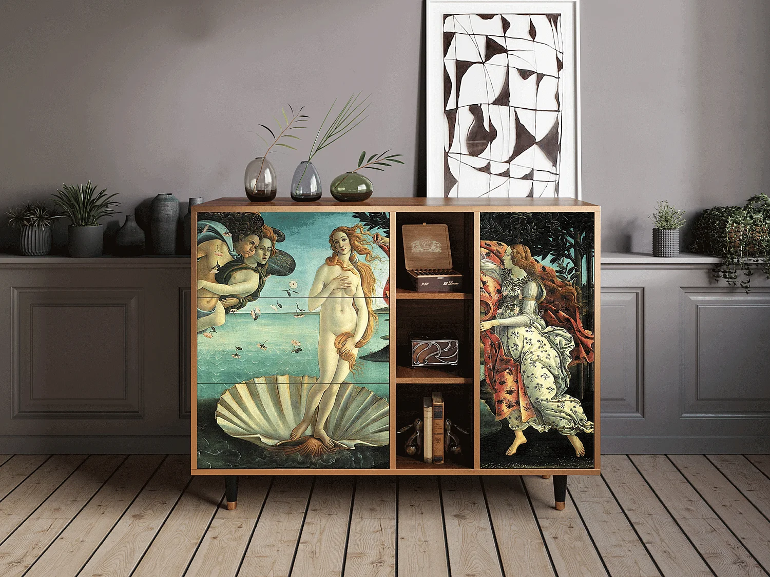 Dressoir - 125x98x48 cm - BS2 - The Birth of Venus, Walnoot