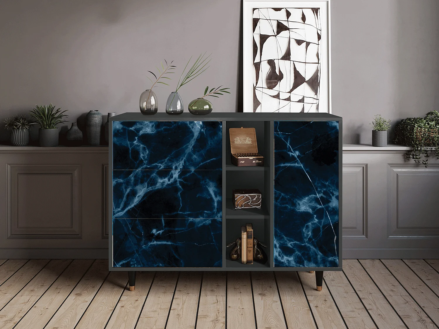 Kredens - 125x98x48 cm - BS2 - Deep Ocean, Antracyt