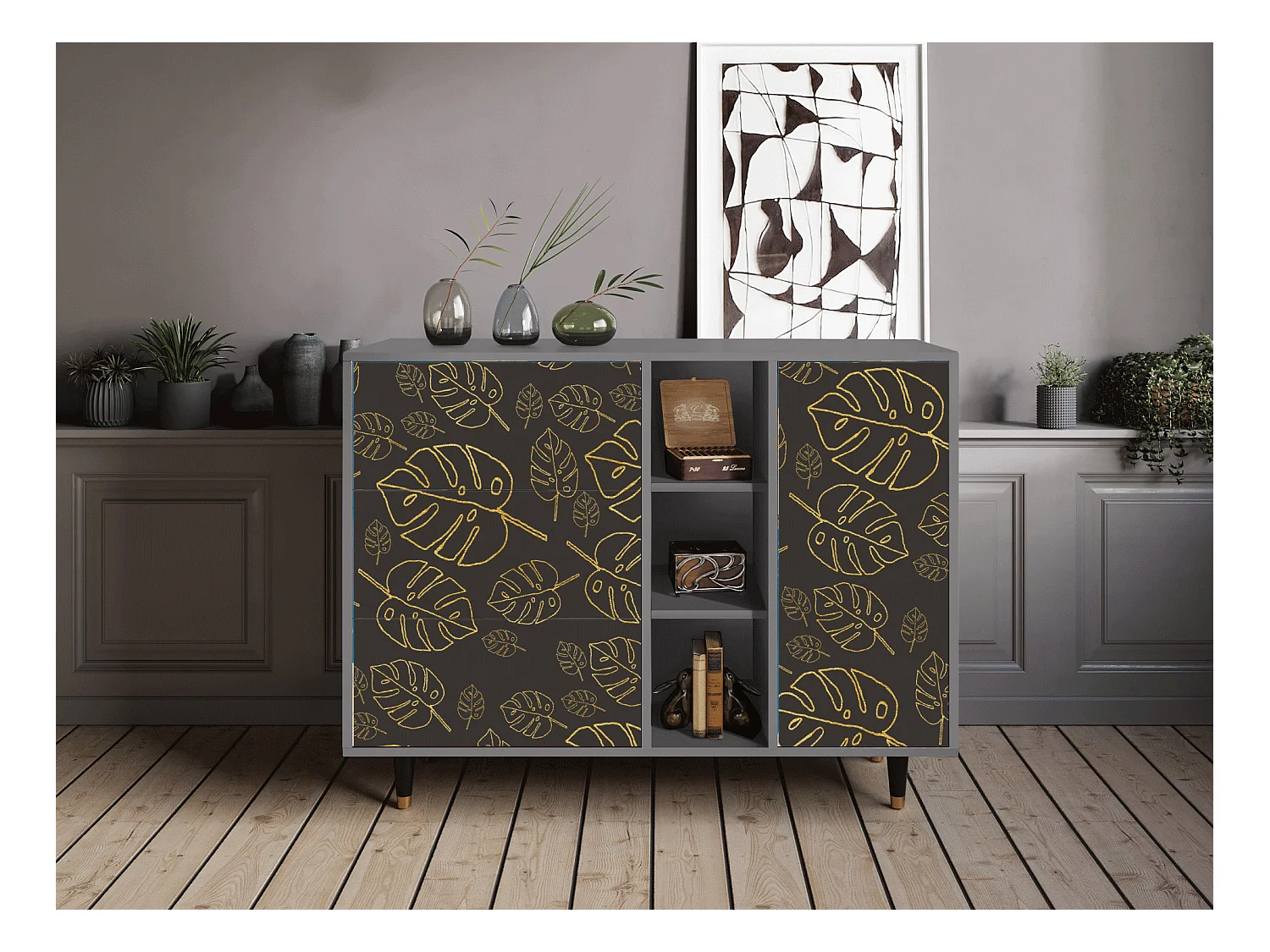 Kredens - 125x98x48 cm - BS2 - Fall Of The Leaves, Szary