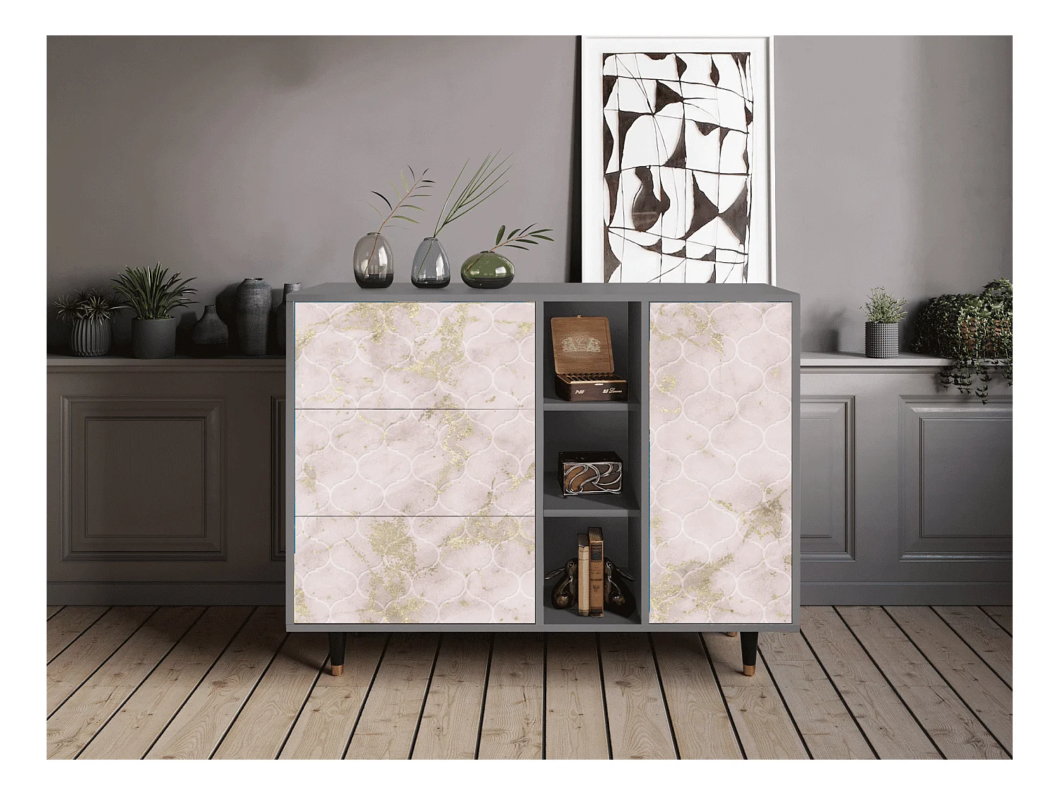 Buffet - 125x98x48 cm - BS2 - Dirty Roses, Gris