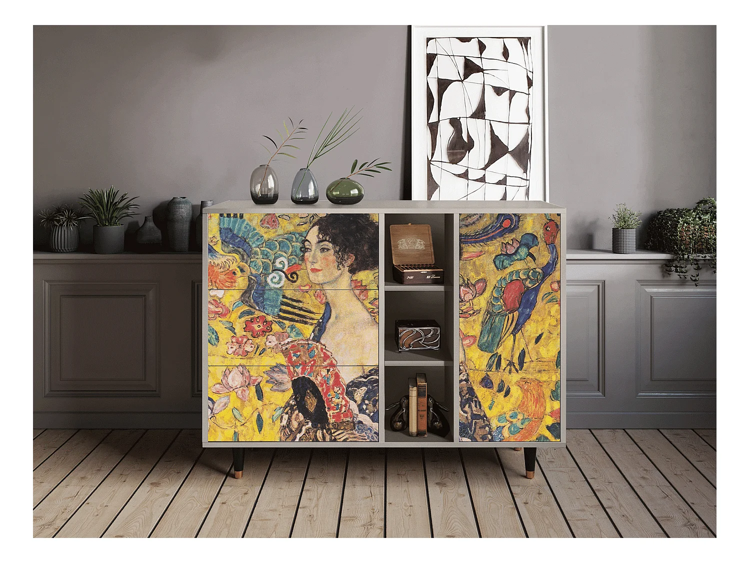Dressoir - 125x98x48 cm - BS2 - Lady with Fan by Klimt, Zand