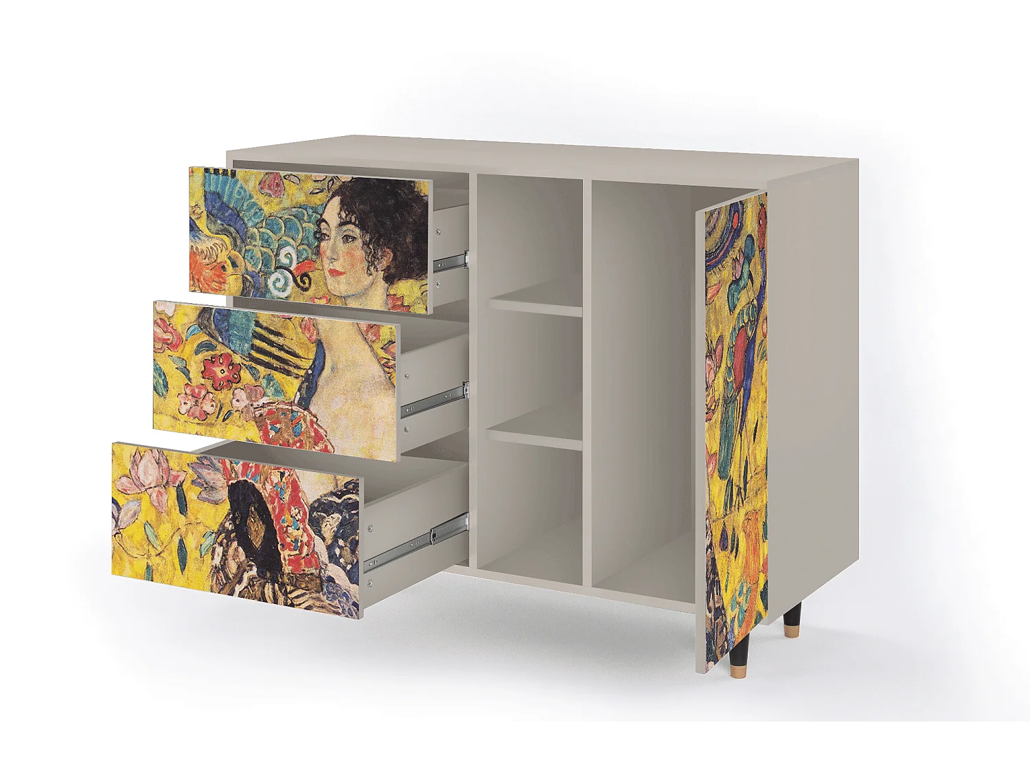 Kredens - 125x98x48 cm - BS2 - Lady with Fan by Klimt, Piaskowy