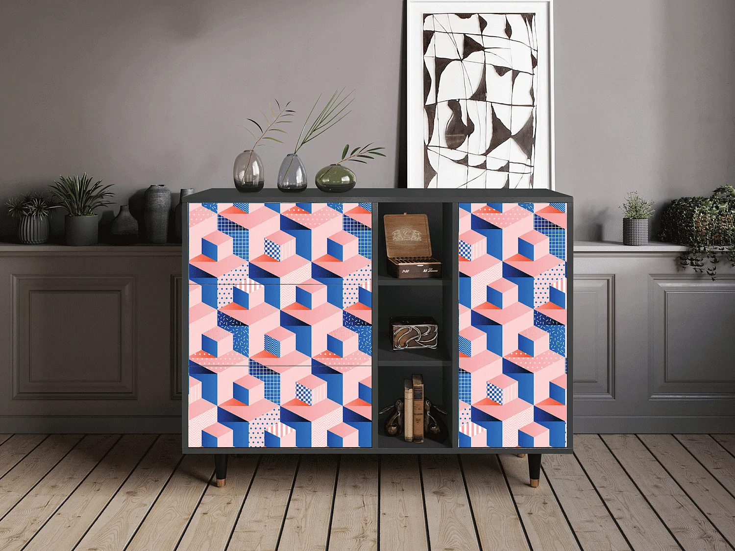 Buffet - 125x98x48 cm - BS2 - Pinky Squares, Anthracite