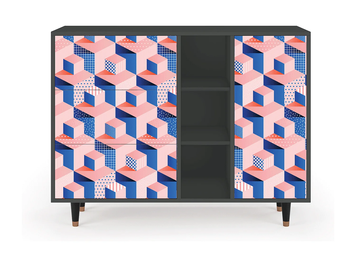 Buffet - 125x98x48 cm - BS2 - Pinky Squares, Anthracite