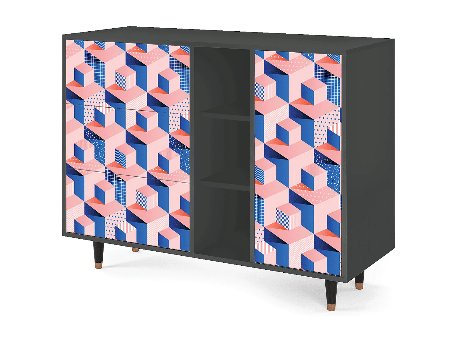 Buffet - 125x98x48 cm - BS2 - Pinky Squares, Anthracite