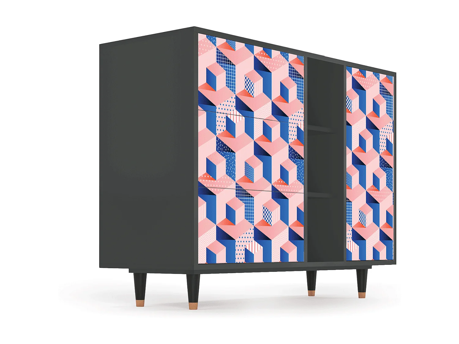 Buffet - 125x98x48 cm - BS2 - Pinky Squares, Anthracite