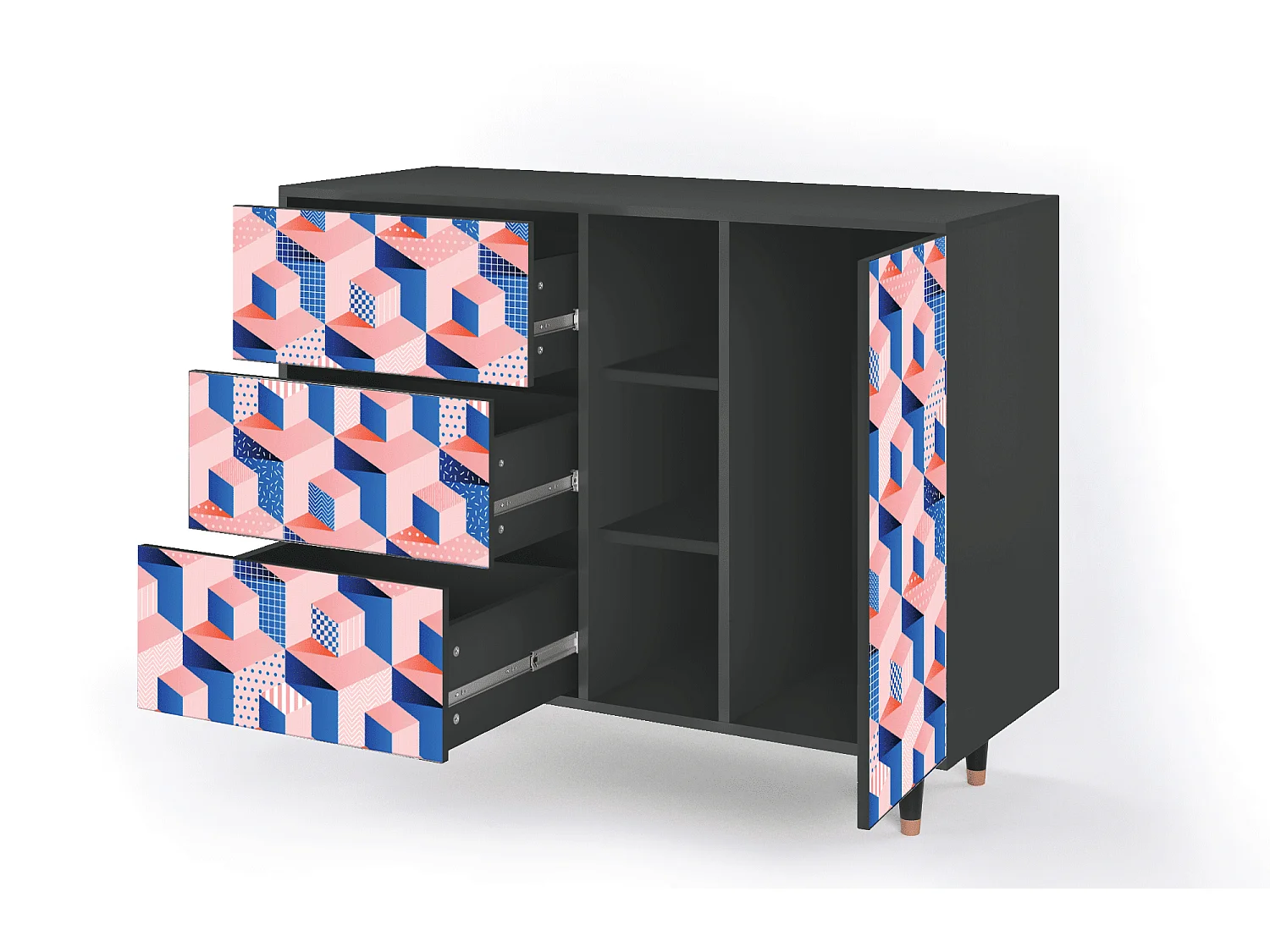 Buffet - 125x98x48 cm - BS2 - Pinky Squares, Anthracite