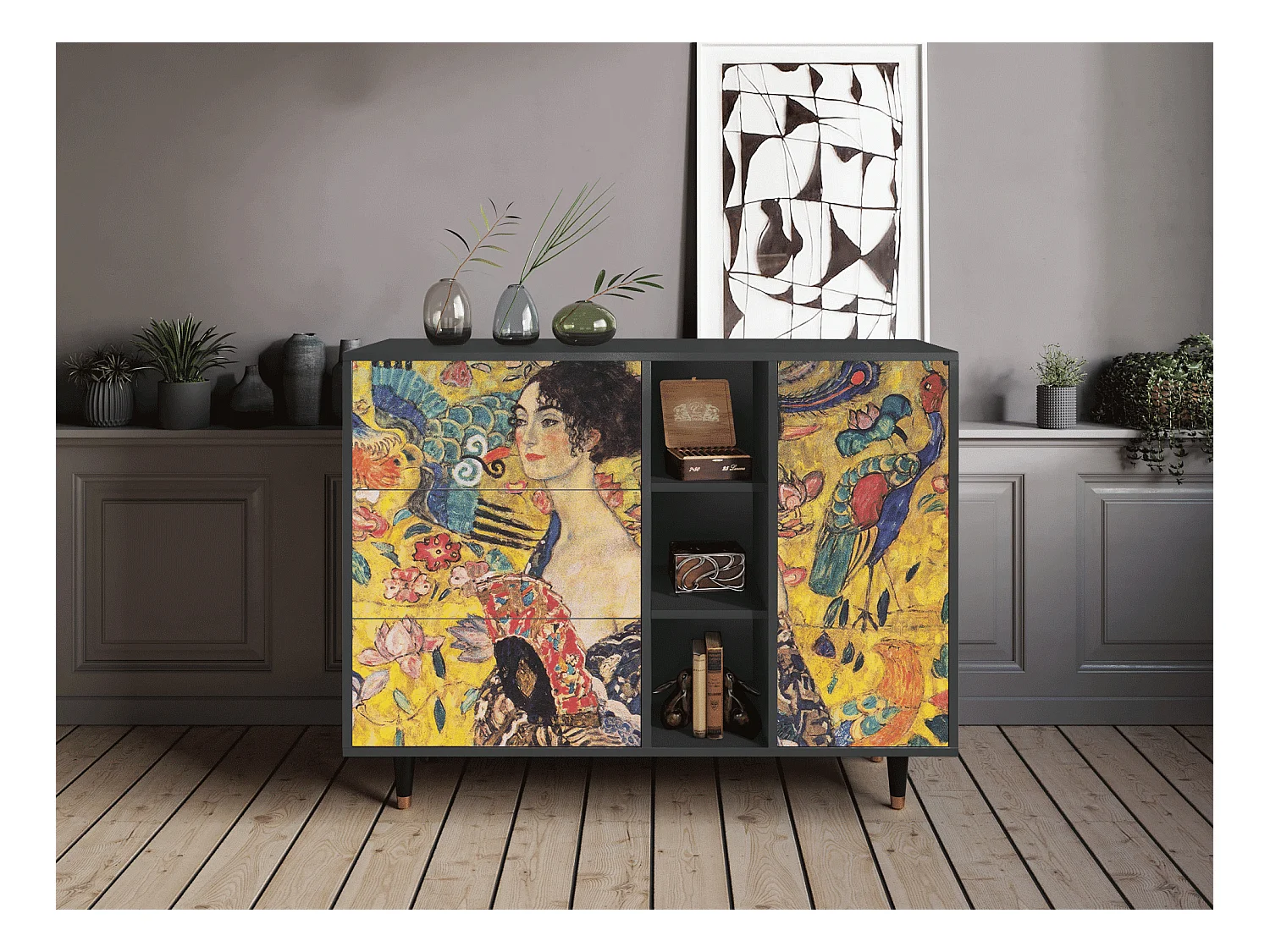 Dressoir - 125x98x48 cm - BS2 - Lady with Fan by Klimt, Antraciet