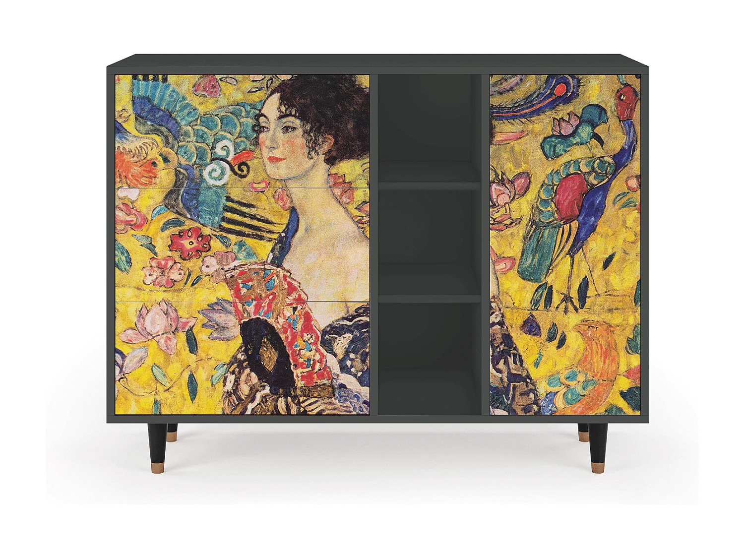 Kredens - 125x98x48 cm - BS2 - Lady with Fan by Klimt, Antracyt