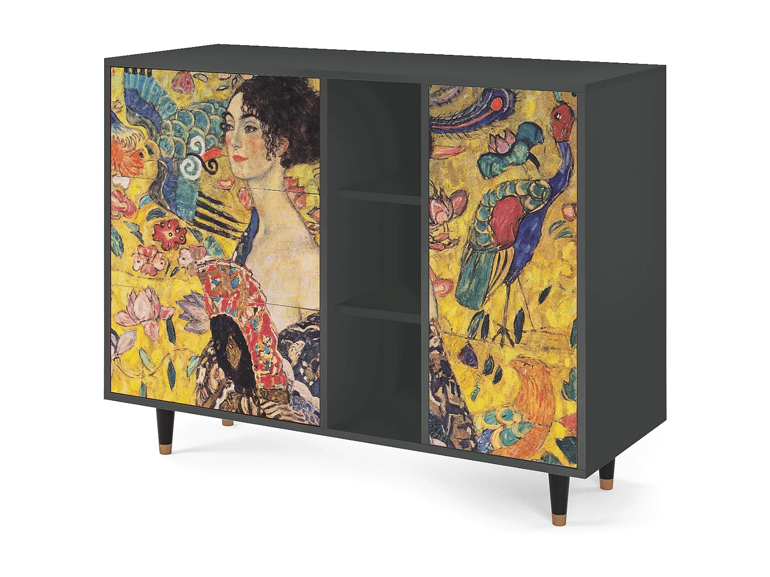 Kredens - 125x98x48 cm - BS2 - Lady with Fan by Klimt, Antracyt