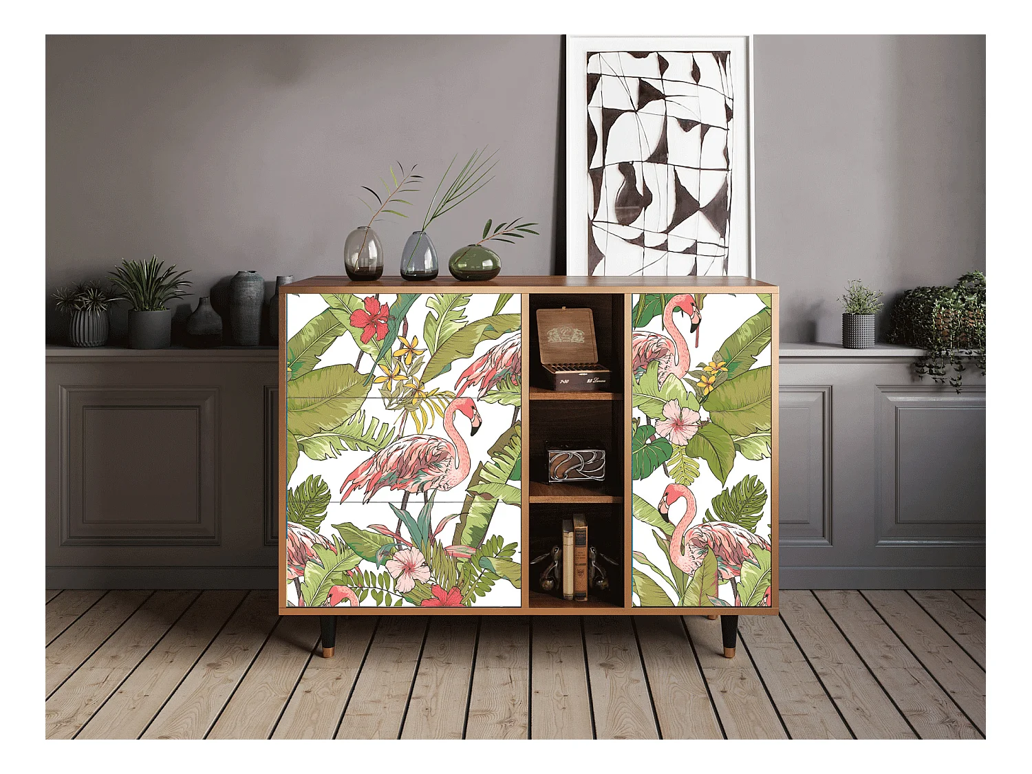 Dressoir - 125x98x48 cm - BS2 - Sweet Flamingo, Walnoot