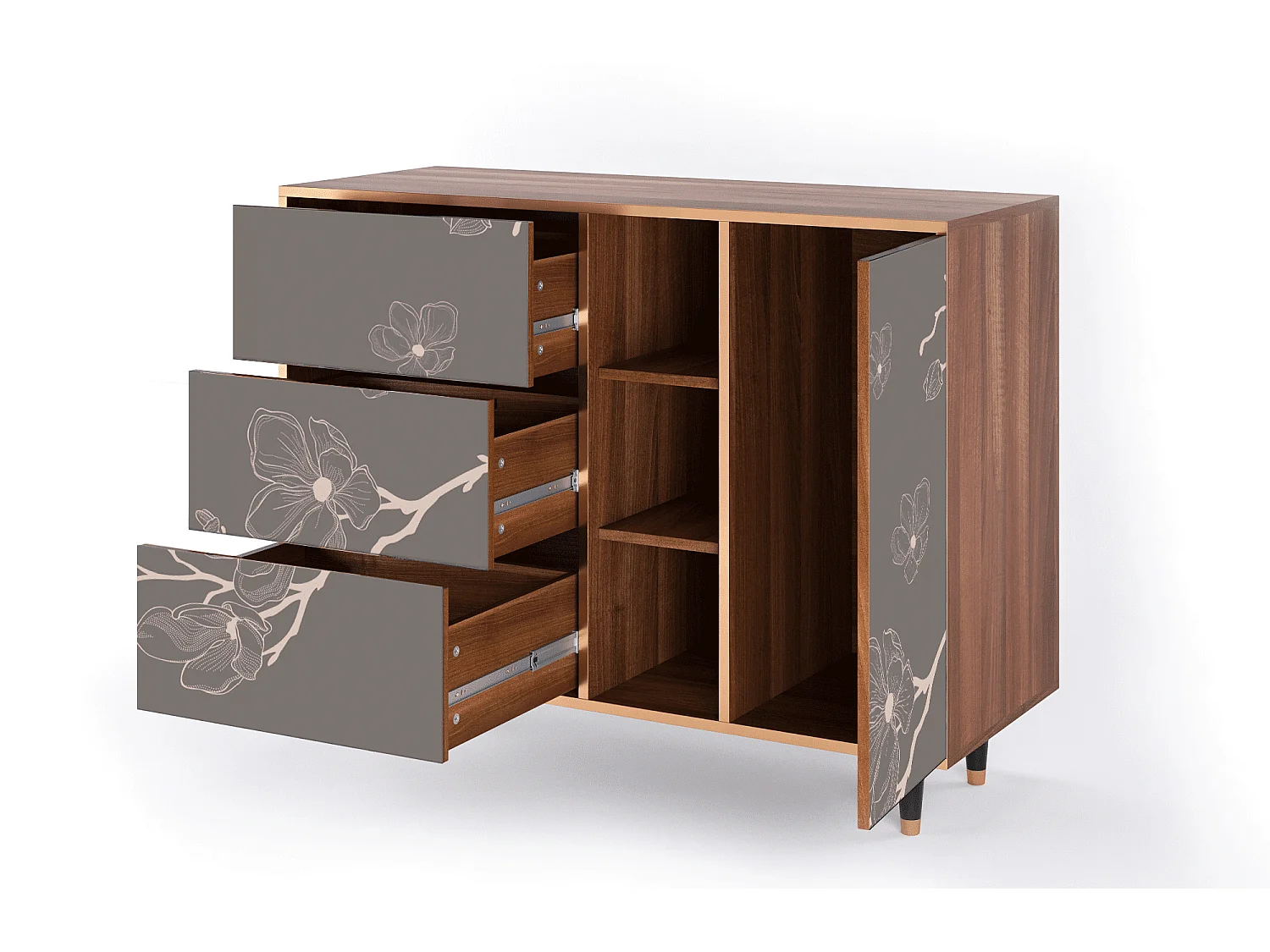 Buffet - 125x98x48 cm - BS2 - Cherry Blossom, Noyer