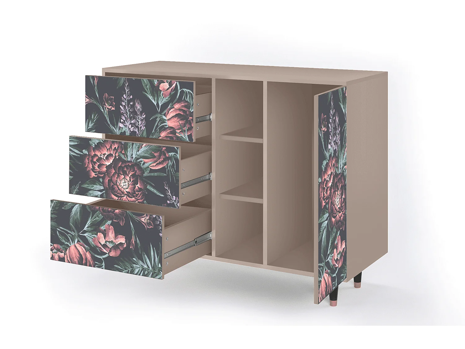 Kredens - 125x98x48 cm - BS2 - Dark Peonies, Latte