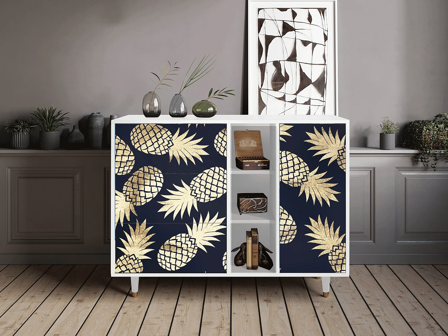 Sideboard - 125x98x48 cm - BS2 - Sunny Pineaple, Weiß